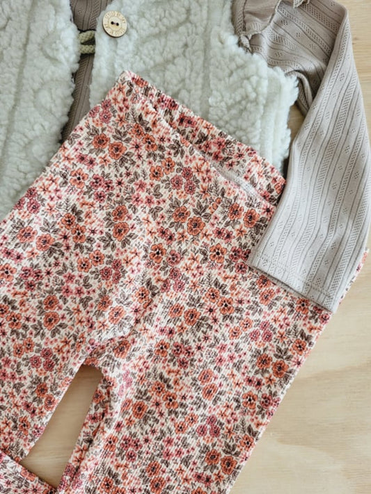 Flared Broek Rib Roze Bloem